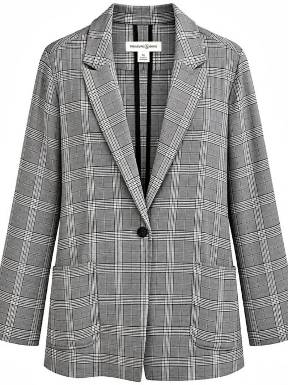 Treasure & Bond Oversize Plaid Blazer Gray & Black XL